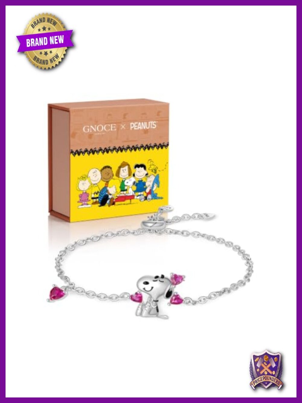 Snoopy Peanuts Heart Adjustable Sterling Silver Bracelet Women Charm Link
